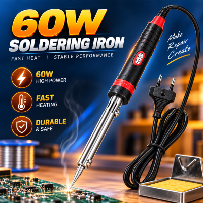60W Electric Soldering Iron Pen Type – Adjustable Temperature 200-450°C, AC 220V External Heating Soldering Tool with Indicator Light & EU Plug for Electronics & DIY